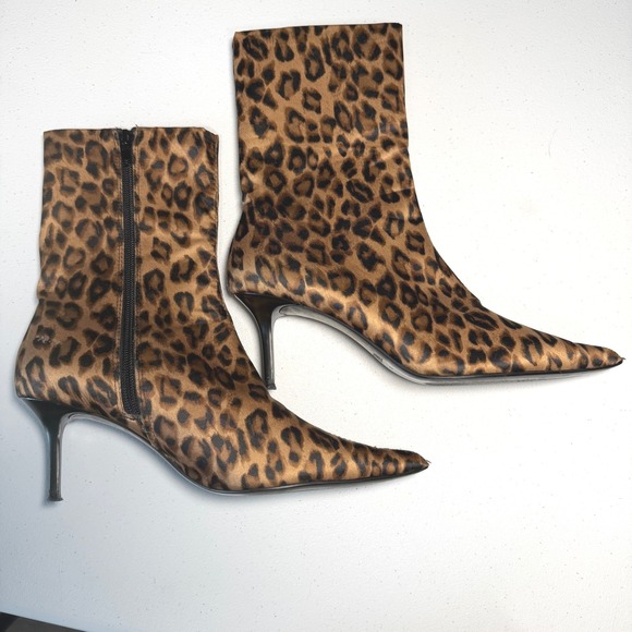 ZARA Leopard Print Sock Boots Pointed Toe Stiletto Y2K animal print Size EU 38 - Picture 6 of 9
